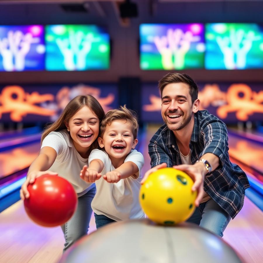 Familia jugando bowling